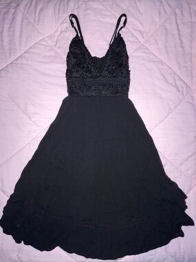 Black Lace Bodice Baby Doll Mini Dress w/ Tie Back